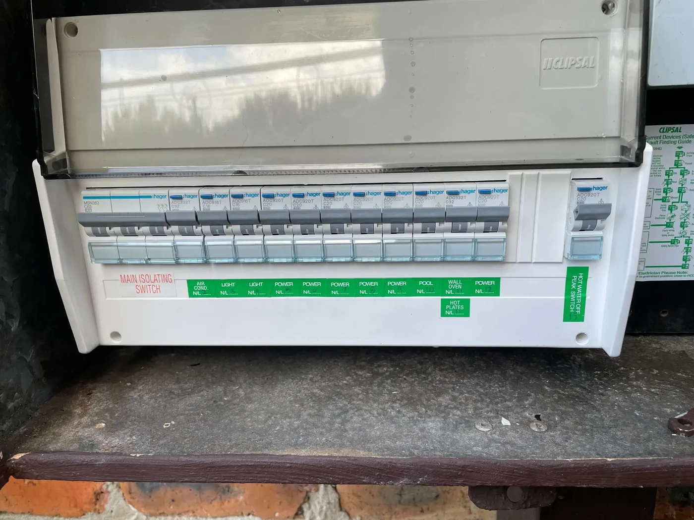 Upgraded electrical switchboard with labelled circuit breakers